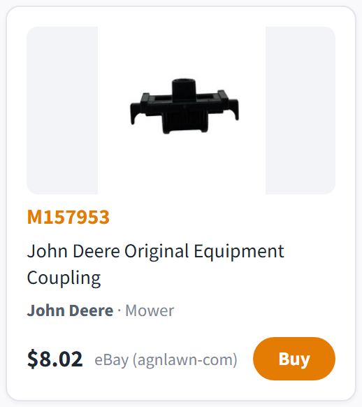 A single result card showing part number, name, fitment, price and a Buy button