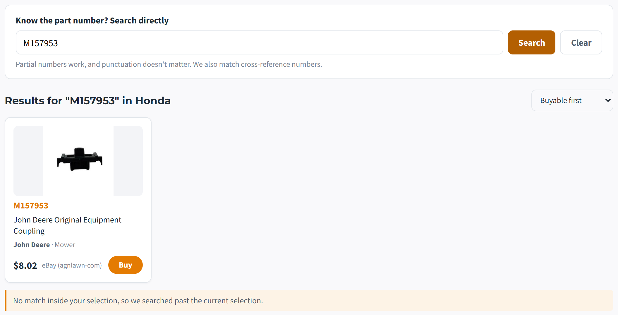 The notice shown when a search was widened beyond the current selection